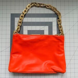 JustFab Vibrant Orange Clutch with Gold Chain